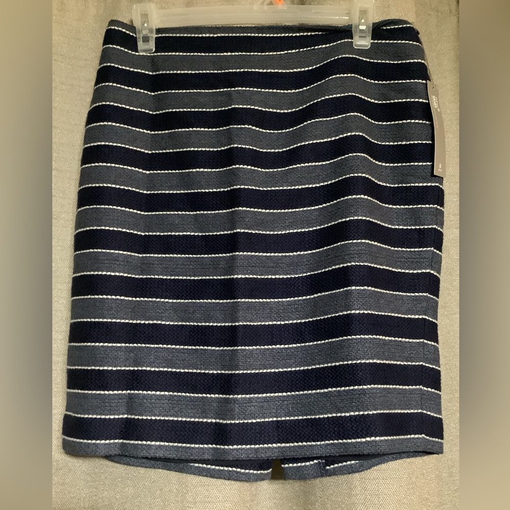 NWT LOFT Petite striped navy blue slate blue skirt SZ 8P